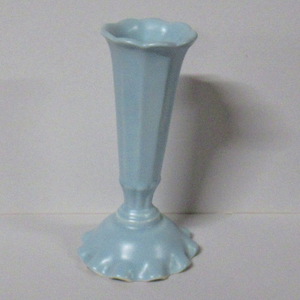 Vintage USA Baby Blue Scalloped Ruffled Bud Vase